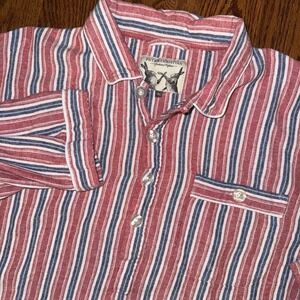Peter Christian Mens XL Red Blue Striped Button Night Sleep Shirt Cotton Flannel